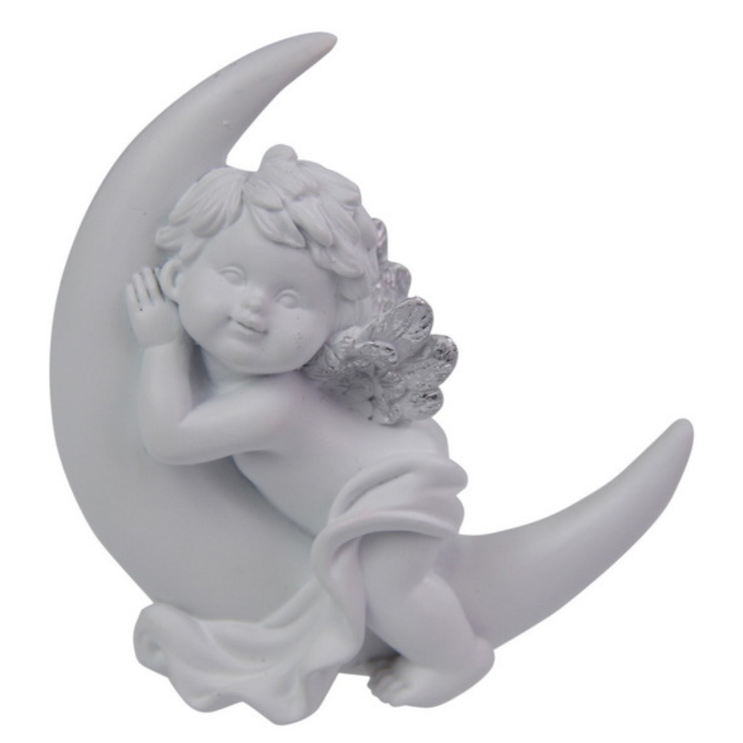 9Cm Cherub Lying On Moon W/Silver