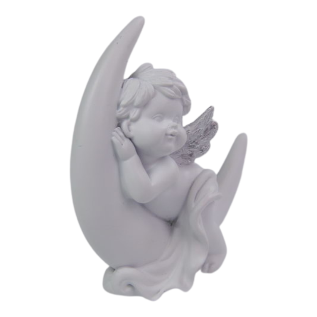 9Cm Cherub Lying On Moon W/Silver