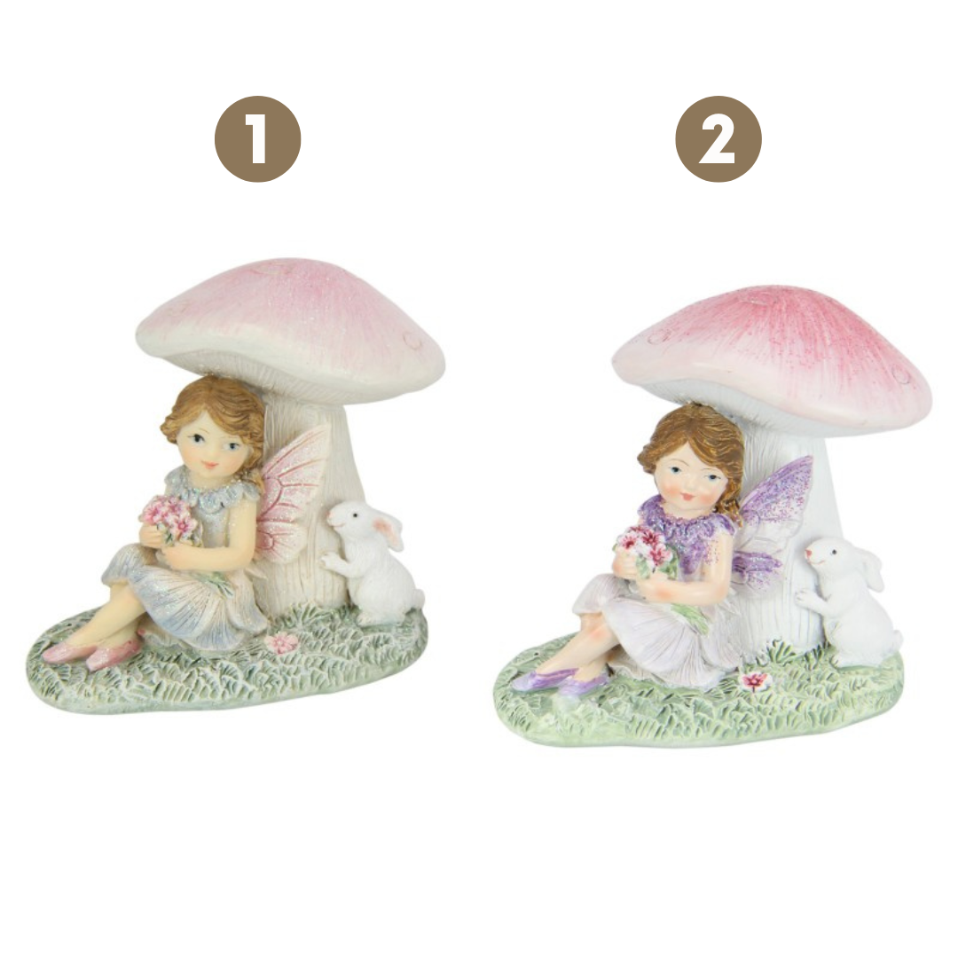 9Cm Fairy W/Rabbit Sitting Under Mu