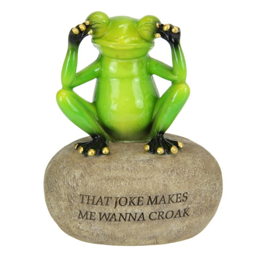 12Cm Frog On Rock With Joke Word