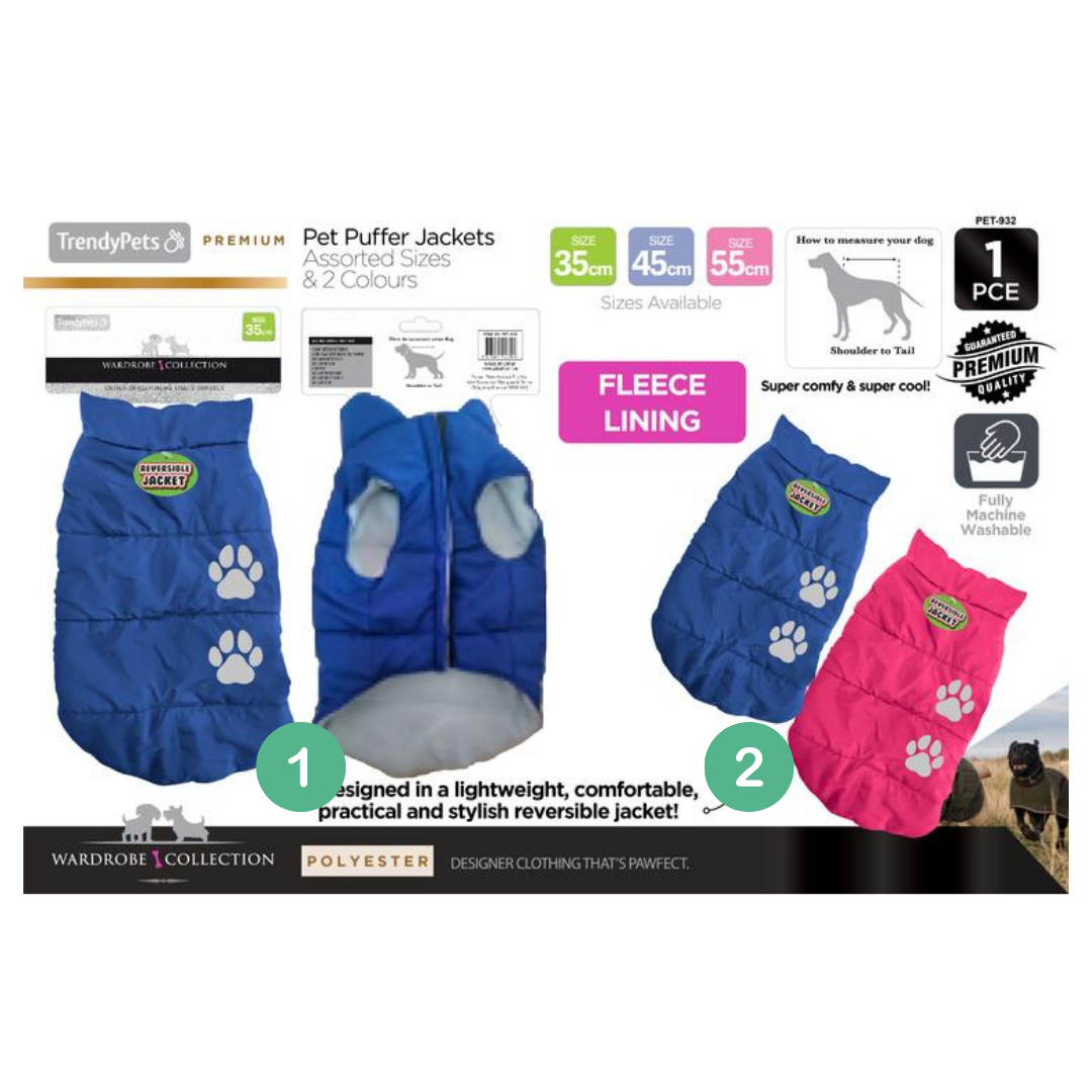 1Pce Dog Puffer Jacket Paw Print 35-45-55Cm