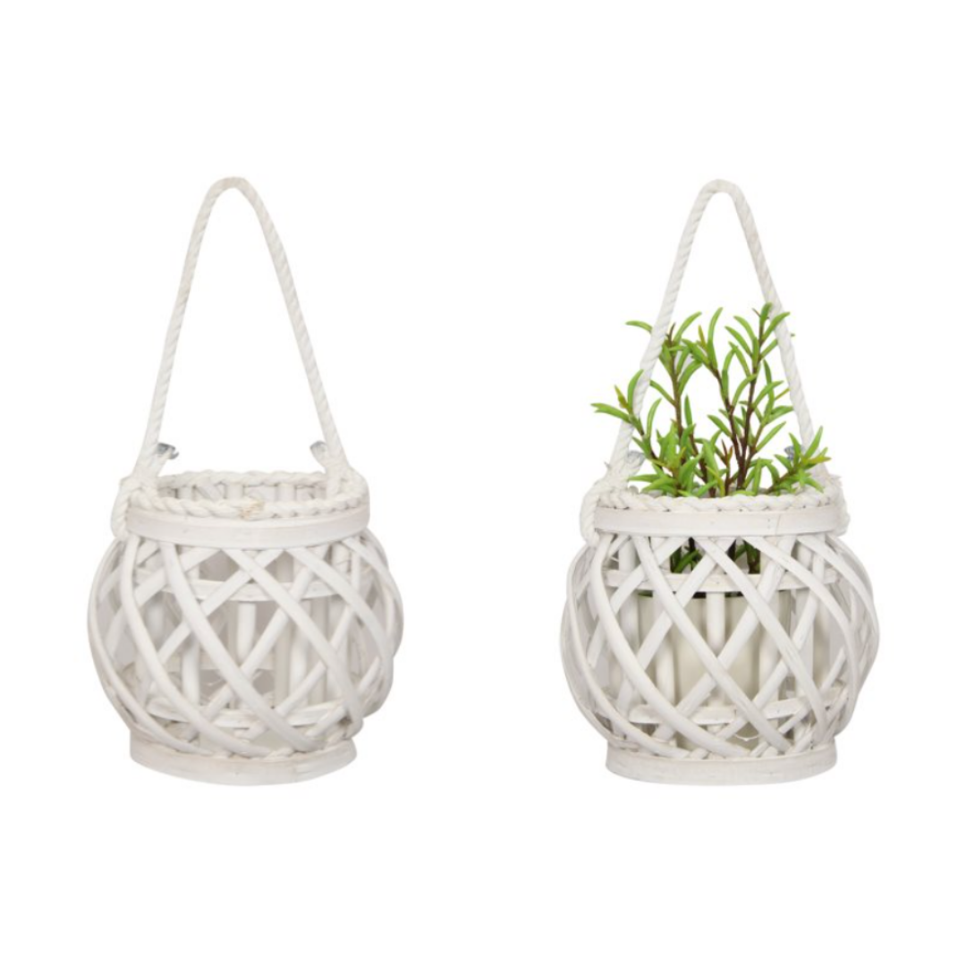 16Cm White Wicker Plant Holder