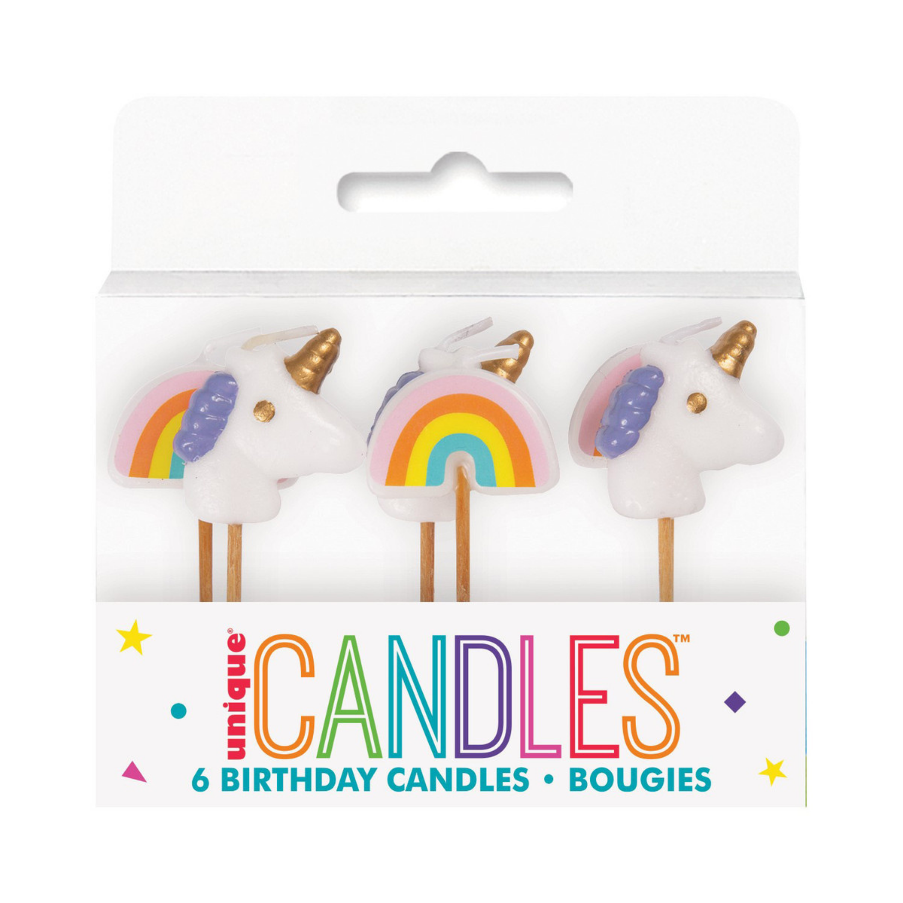 6 Unicorn And Rainbow Pick Candles