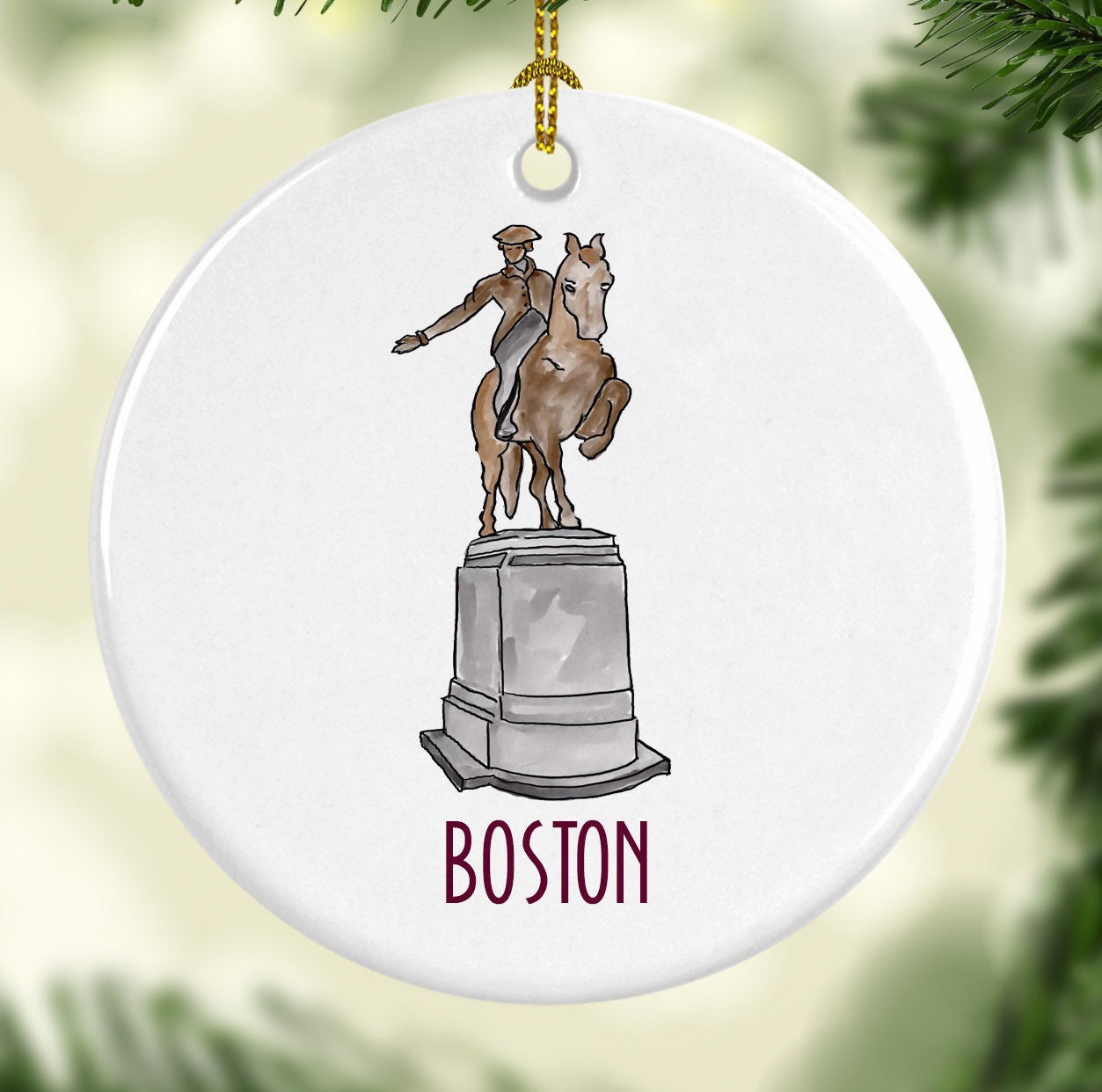 Boston MA Paul Revere Statue Round Porcelain Ornament