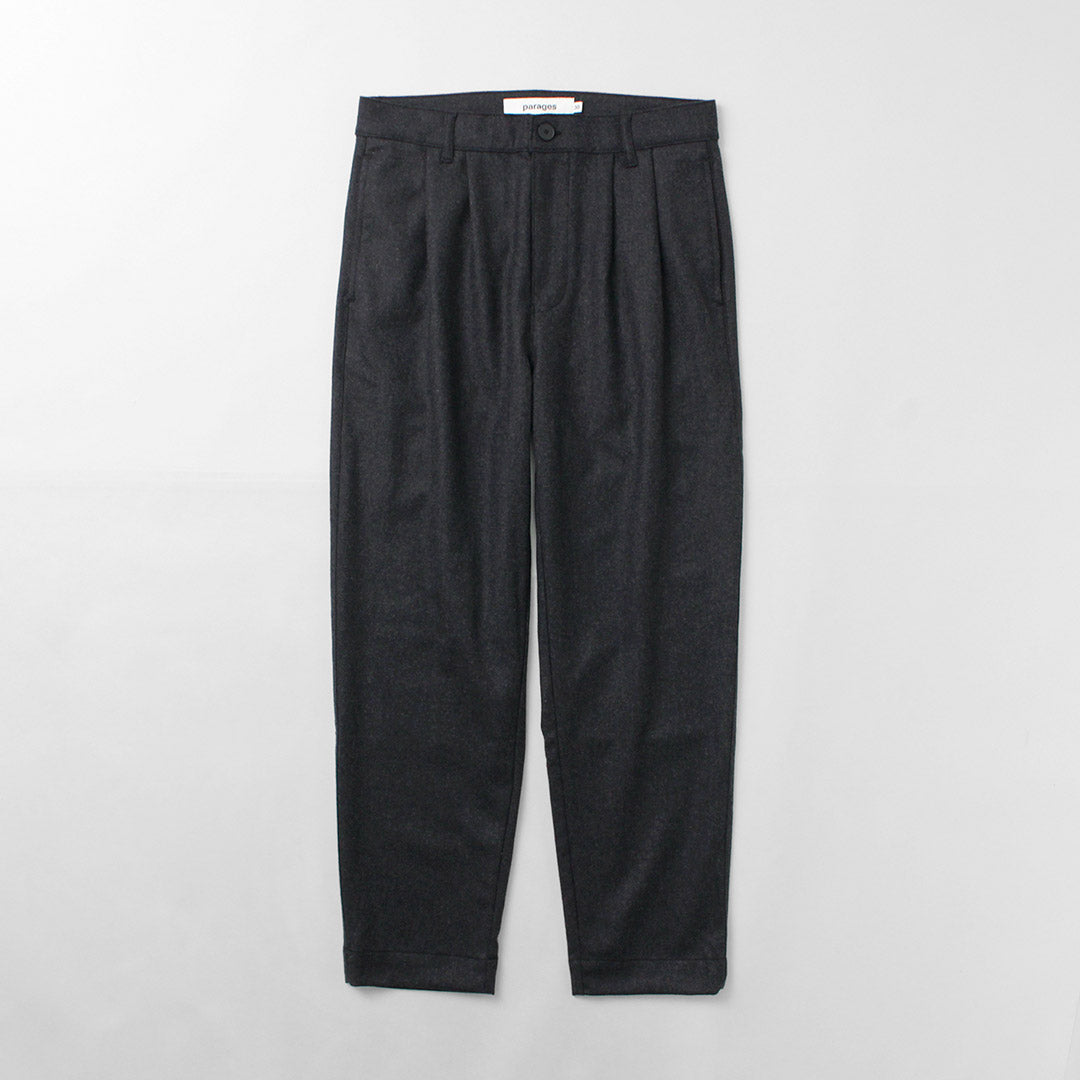 PARAGES（パハージ） ダブルプリーツ ウールパンツ / フランネル ストレッチ ツータック トラウザー メンズ double pleats  wool pants