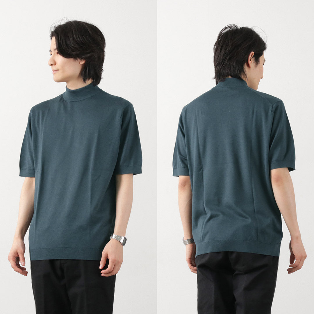 JOHN SMEDLEY（ジョンスメドレー） シーアイランドコットン 30ゲージ モックネック ニット / メンズ トップス Tシャツ 半袖 無地 綿  コットン 薄手 イギリス製 sea island cotton 30G mock neck knit