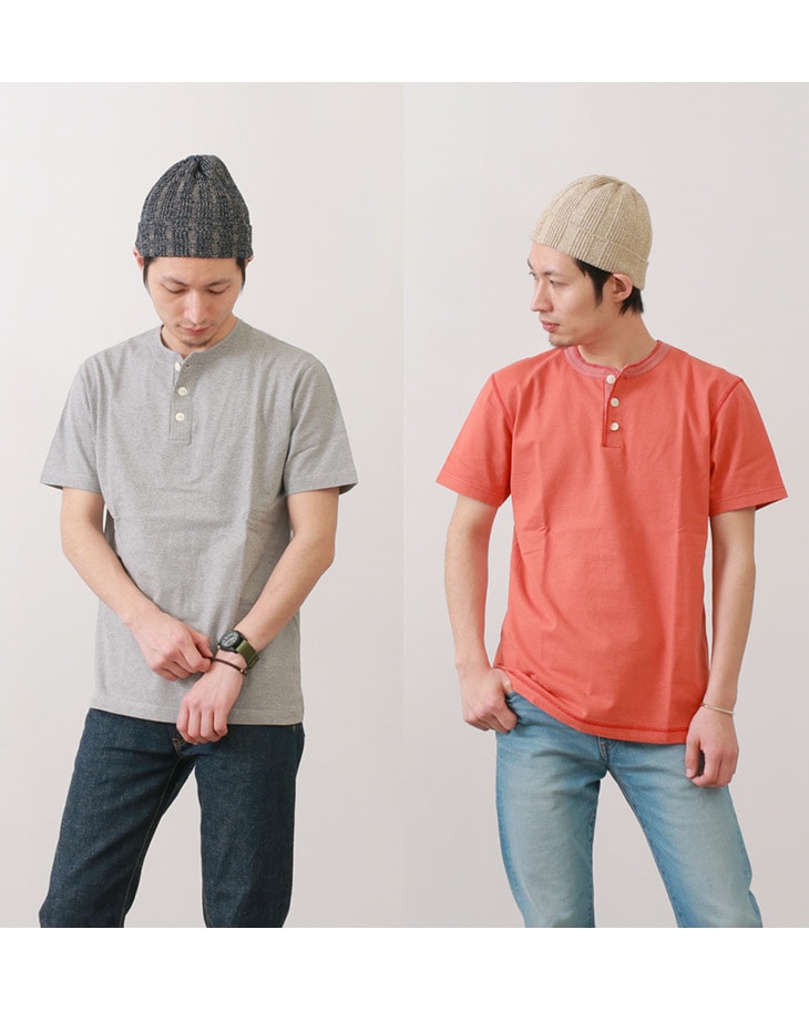 BARNS（バーンズ） BR-8146 小寸編み ヘンリーネック 半袖 Tシャツ