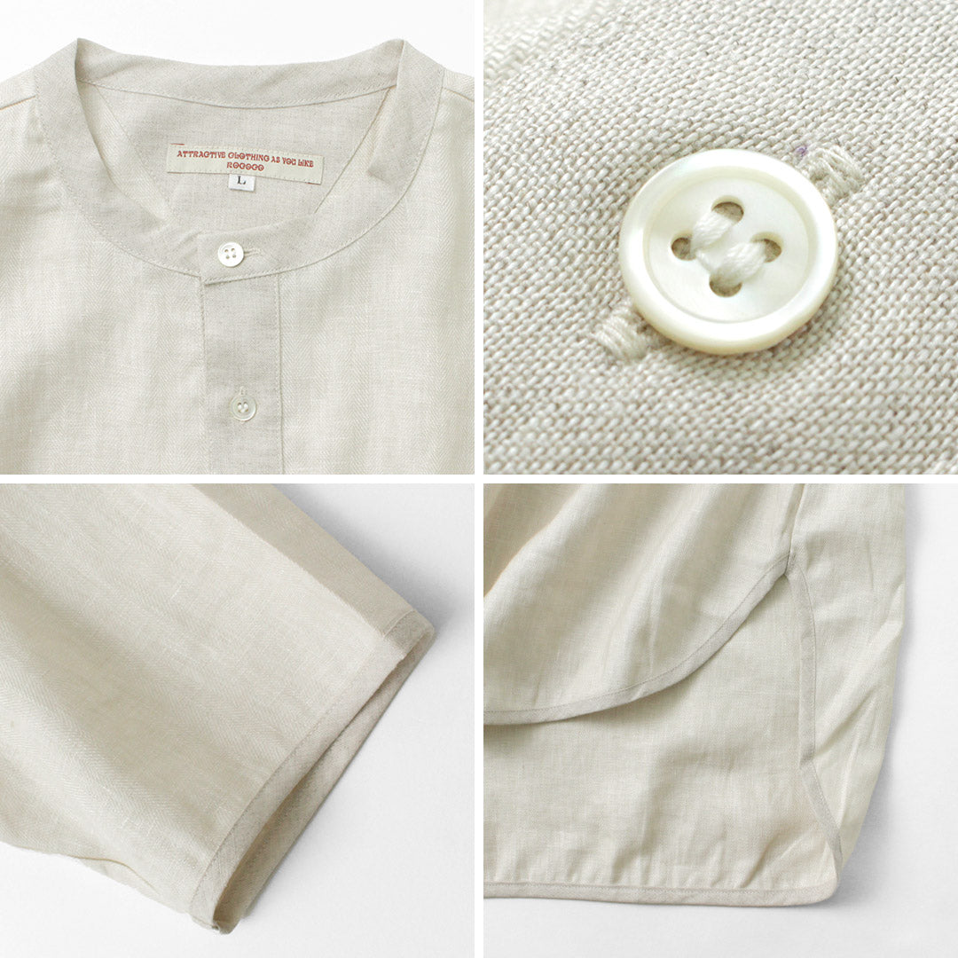 ROCOCO（ロココ） リネン 布帛 ヘンリーネック Tシャツ 麻 メンズ ハーフ 七分袖 日本製 RCC-CS06-01 LINEN CLOTH  HENLY NECK TEE