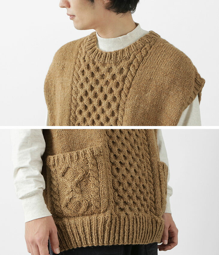 SLOW HANDS Vegetable Dye Aran Drop Shoulder Knit Vest