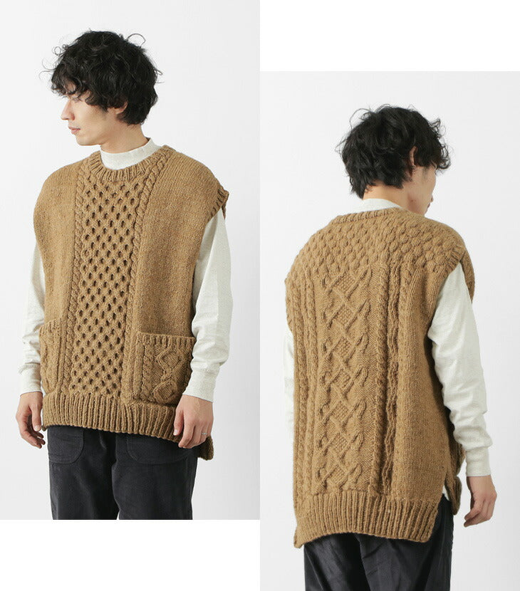 SLOW HANDS Vegetable Dye Aran Drop Shoulder Knit Vest