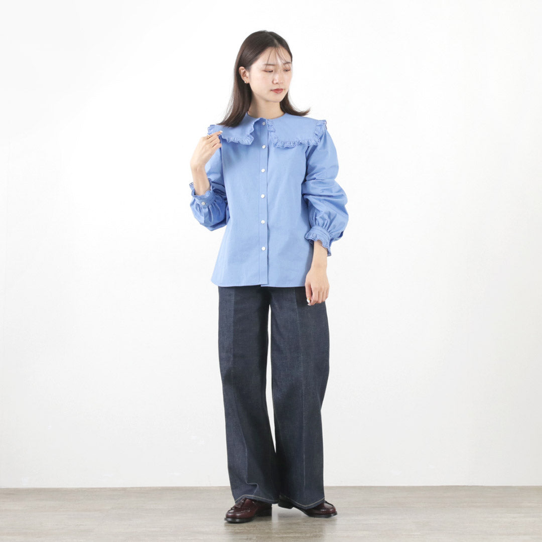 SHINZONE（シンゾーン） フリル セーラーカラー ブラウス レディース 長袖 無地 日本製 綿 コットン 22AMSBL02 FRILL  SAILOR COLLAR BL