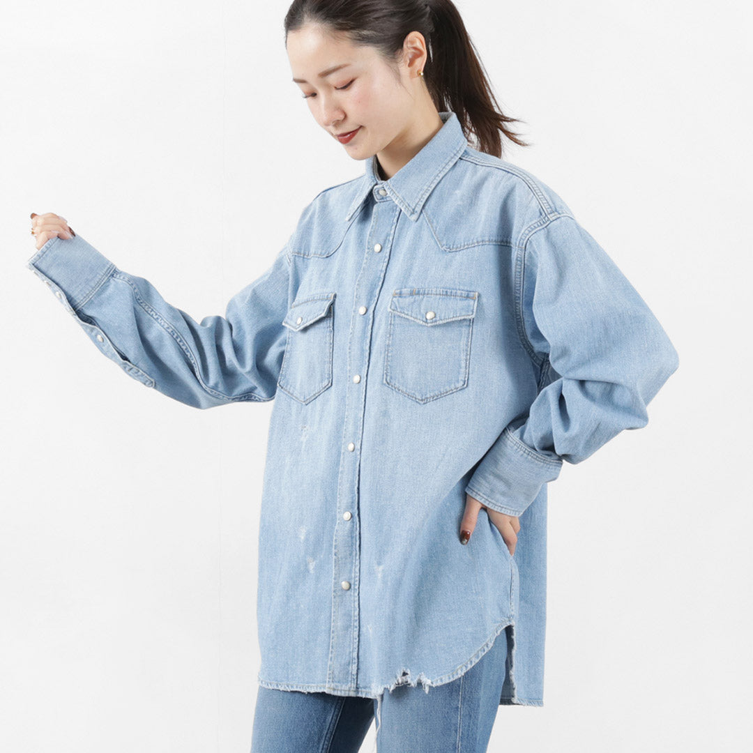 RED CARD（レッドカード） ウエスタン ダメージデニムシャツ / レディース 長袖 トップス チュニック 綿 コットン Western  Damaged Denim Shirt