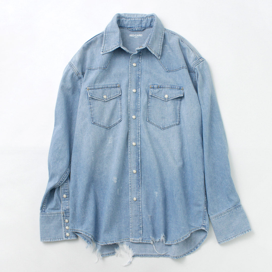 RED CARD（レッドカード） ウエスタン ダメージデニムシャツ / レディース 長袖 トップス チュニック 綿 コットン Western  Damaged Denim Shirt