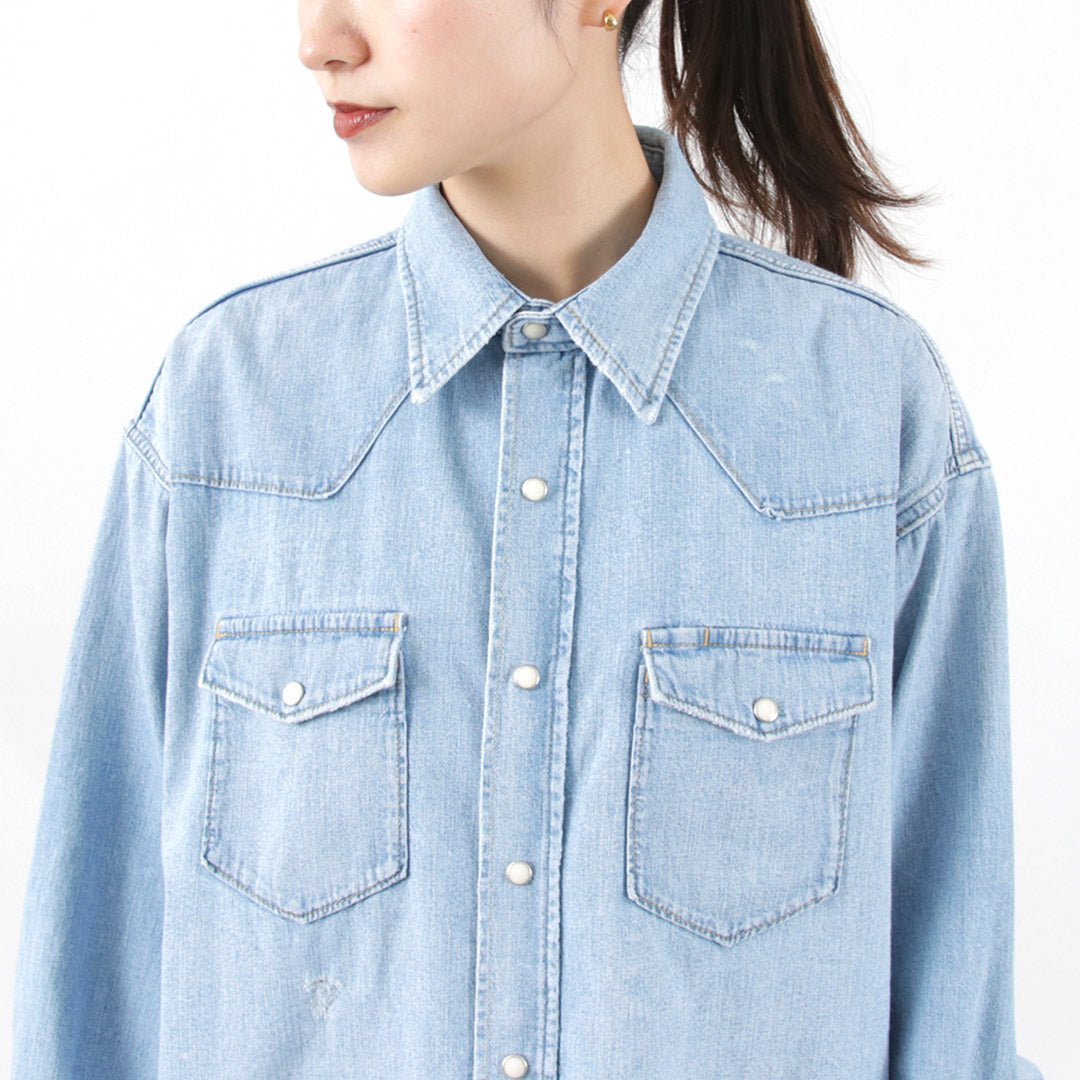 RED CARD（レッドカード） ウエスタン ダメージデニムシャツ / レディース 長袖 トップス チュニック 綿 コットン Western  Damaged Denim Shirt