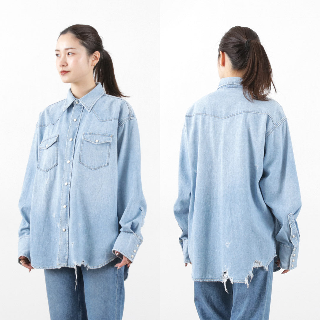 RED CARD（レッドカード） ウエスタン ダメージデニムシャツ / レディース 長袖 トップス チュニック 綿 コットン Western  Damaged Denim Shirt