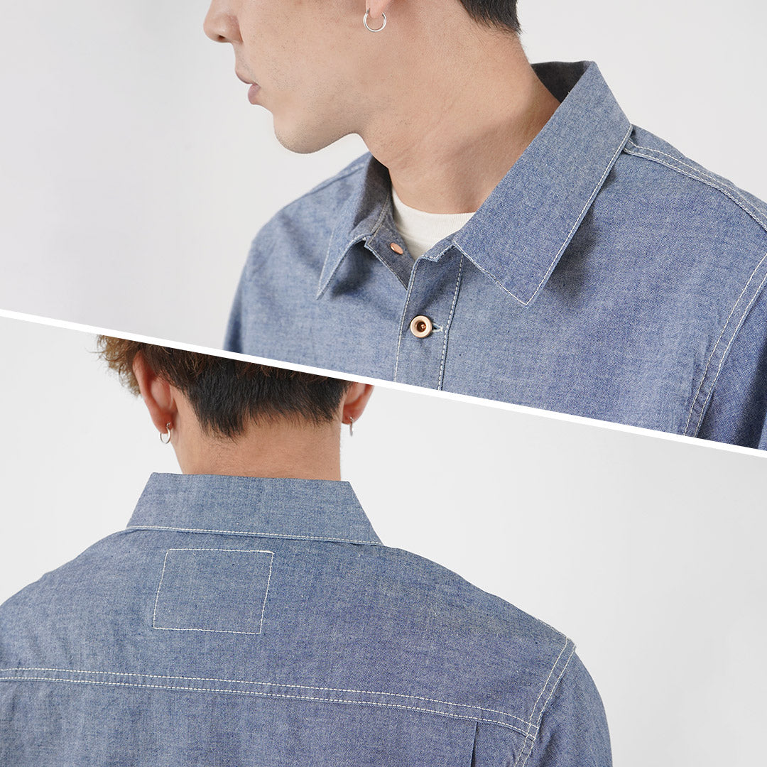 FOB FACTORY（FOBファクトリー） F3487 シャンブレー プルオーバーシャツ メンズ アウトドア 長袖 無地 コットン 日本製  CHAMBRAY P/O SHIRT