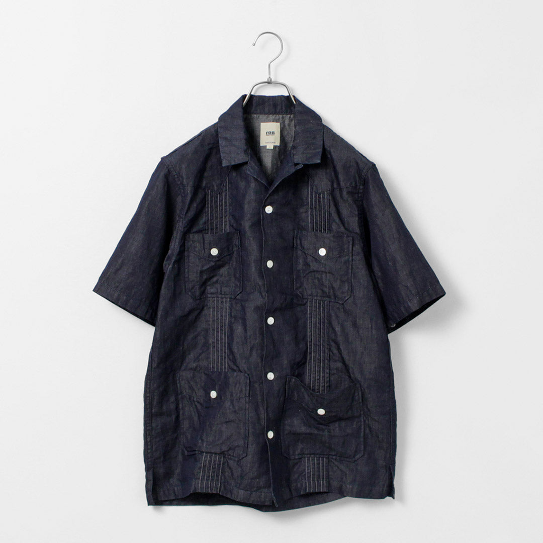 FOB FACTORY（FOBファクトリー） F3491 キューバシャツ / 半袖 メンズ デニムシャツ 麻 日本製 CUBA SHIRT