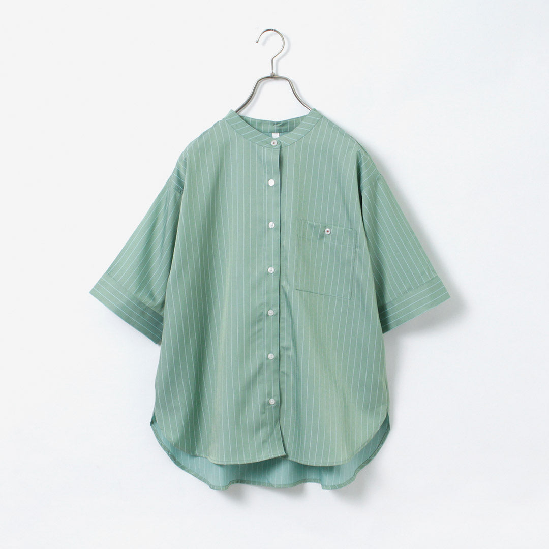 【30％OFF】KELEN（ケレン） HEY ストライプシャツ / レディース ブラウス 半袖 5分袖 柄 ノーカラー バンドカラー HEY  Stripe Shirts【セール】