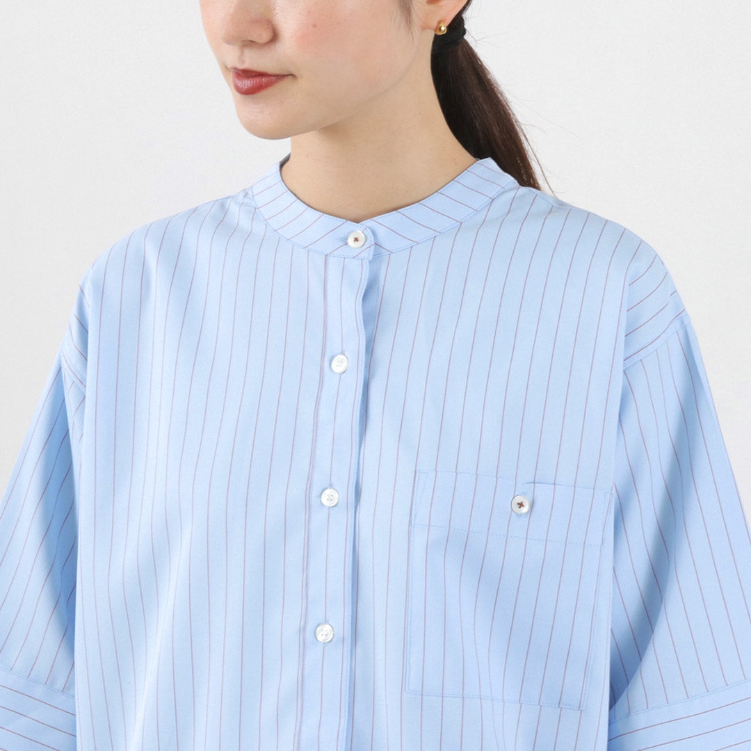 KELEN（ケレン） HEY ストライプシャツ / レディース ブラウス 半袖 5分袖 柄 ノーカラー バンドカラー HEY Stripe Shirts