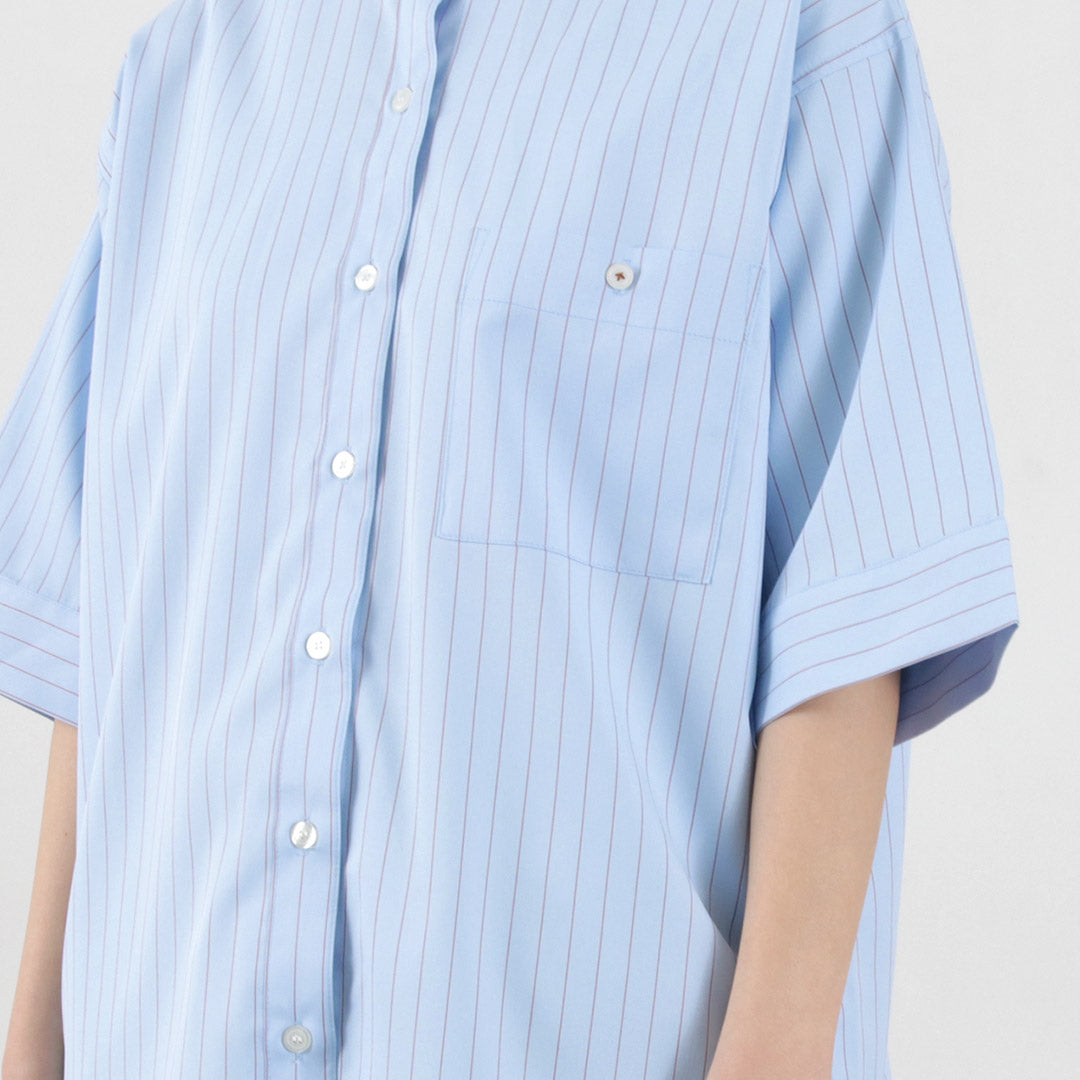 【30％OFF】KELEN（ケレン） HEY ストライプシャツ / レディース ブラウス 半袖 5分袖 柄 ノーカラー バンドカラー HEY  Stripe Shirts【セール】