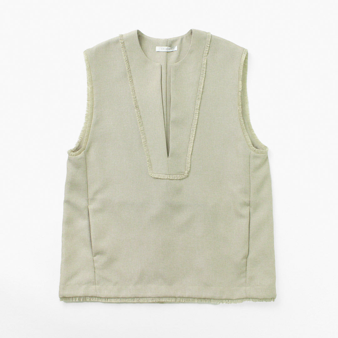 CHIGNON（シニヨン） リネンライク フリンジ ベスト / レディース 無地 Vネック 春夏 LINEN LIKE FRINGE VEST