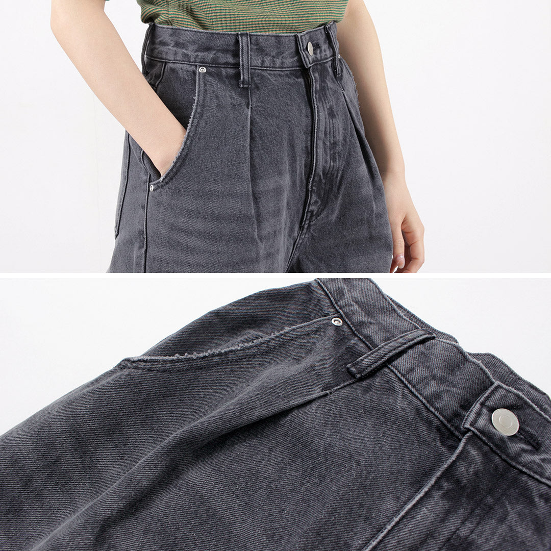 YENN（イェン） ハイライズ タック ワイド パンツ グレー / レディース ボトムス デニム ハイウエスト HIGH RIZE TUCK WIDE  PANTS GRAY