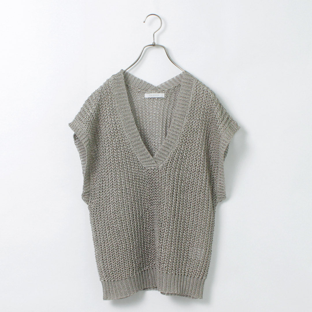 CHIGNON（シニヨン） ペーパータッチ ビッグベスト / レディース Vネック 春夏 プルオーバー LINEN LIKE FRINGE VEST