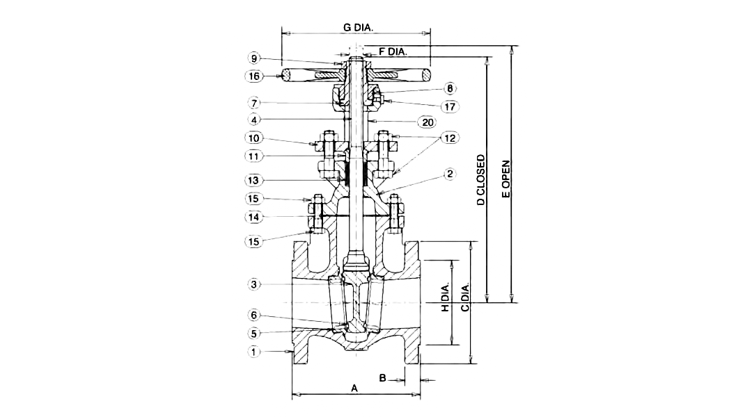 Gate Valve Crane 8 นิ้ว Cast Iron, OS&Y Rising Stem, Model FM82 Class PN16 (232 Psi)