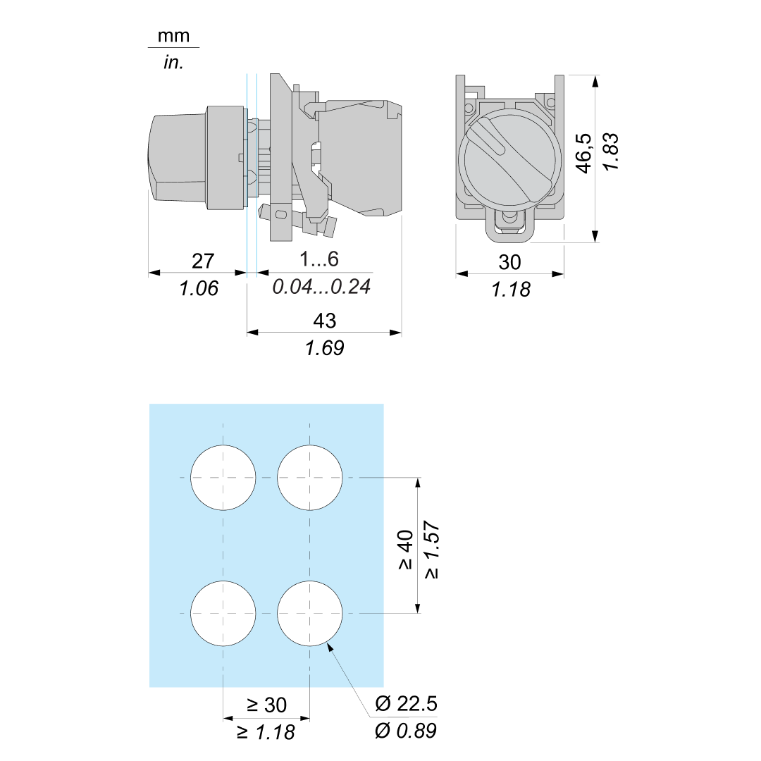 Selector Switch 2 ทาง Schneider XB4BD21,22 mm,1 NO