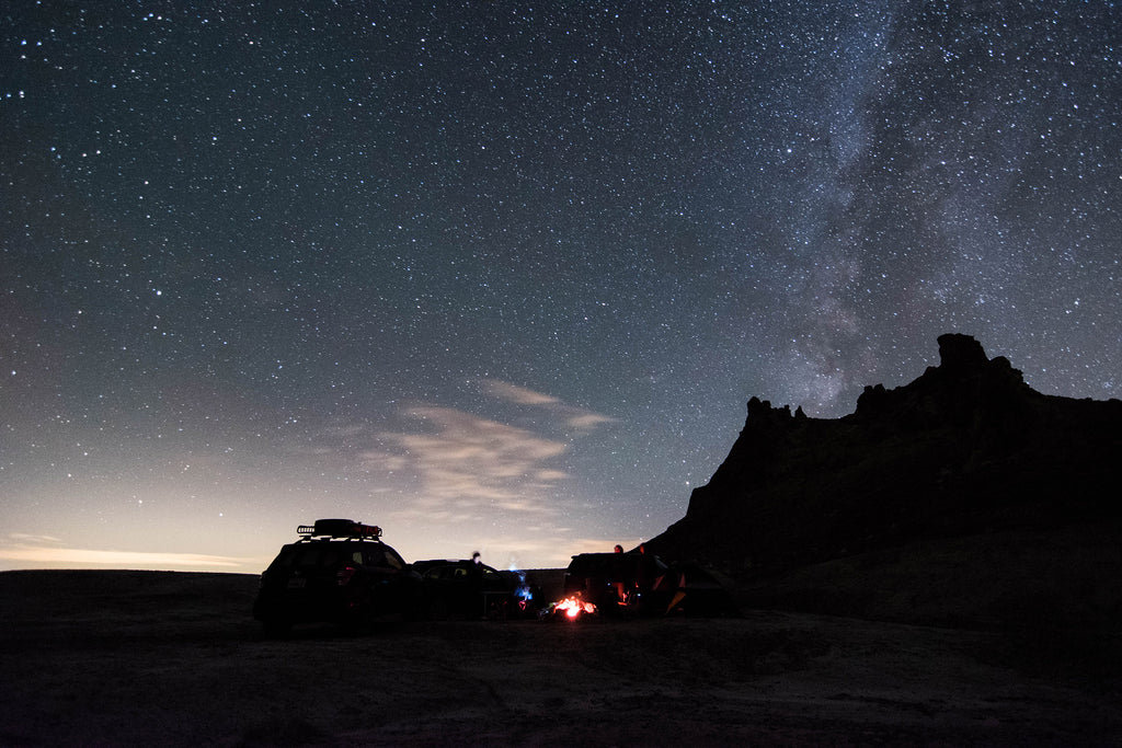 nighttime campground with milky way 