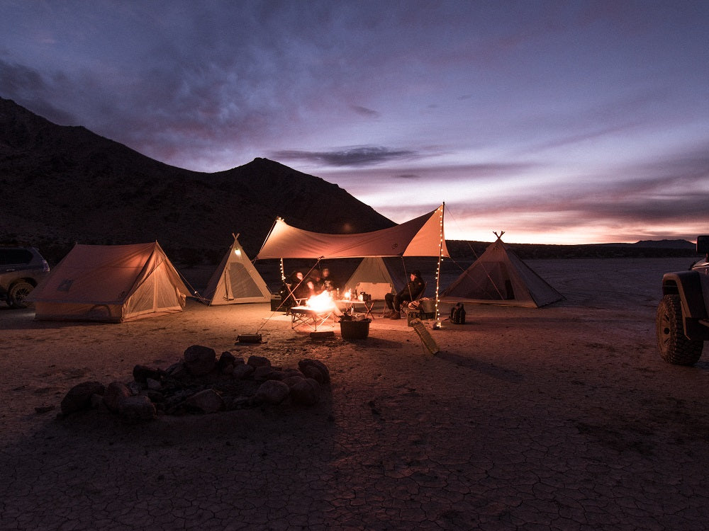 night time base camp at cuddeback dry lake