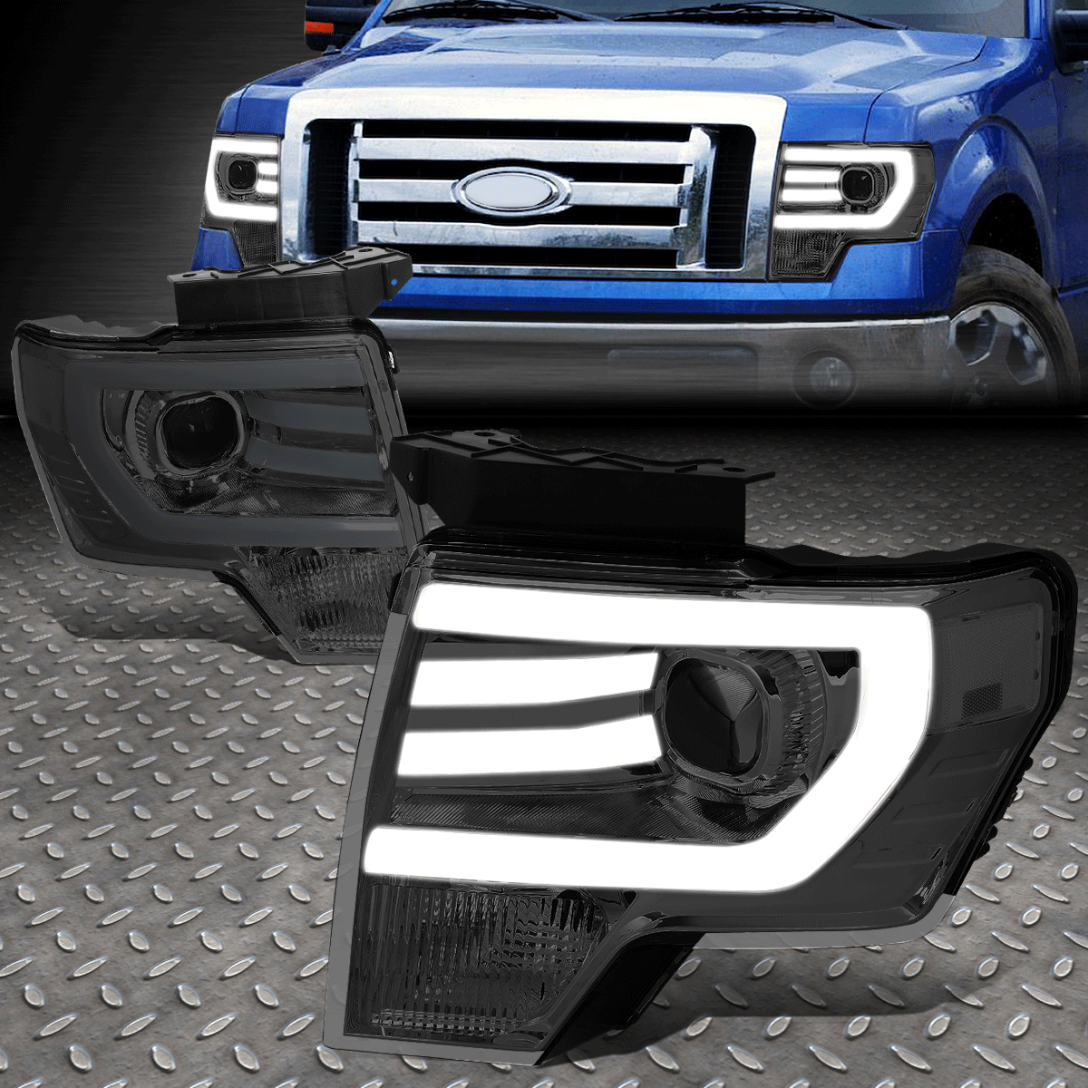 きれい 3D LED DRL Arrow Turn Signal Chrome Housing Amber Corner Projector  Headlights Lamps Compatible with Ford F-150 09-14