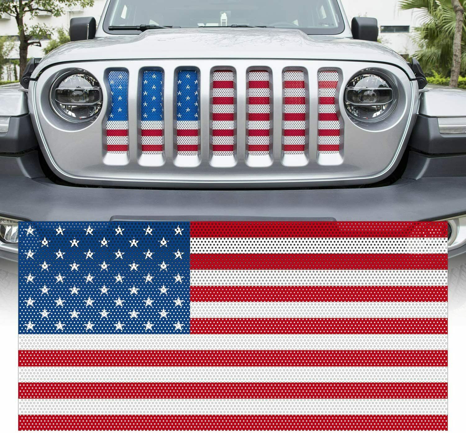 US Flag Front Grid Grille with Screen Insert for Jeep Wrangler 2018-2020  from Weathers Auto Supply