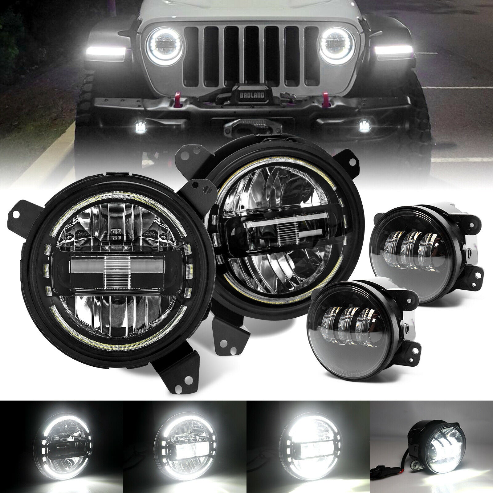 Black Housing LED HALO Headlights Combo for 2018-2021 Jeep Wrangler from  Weathers Auto Supply