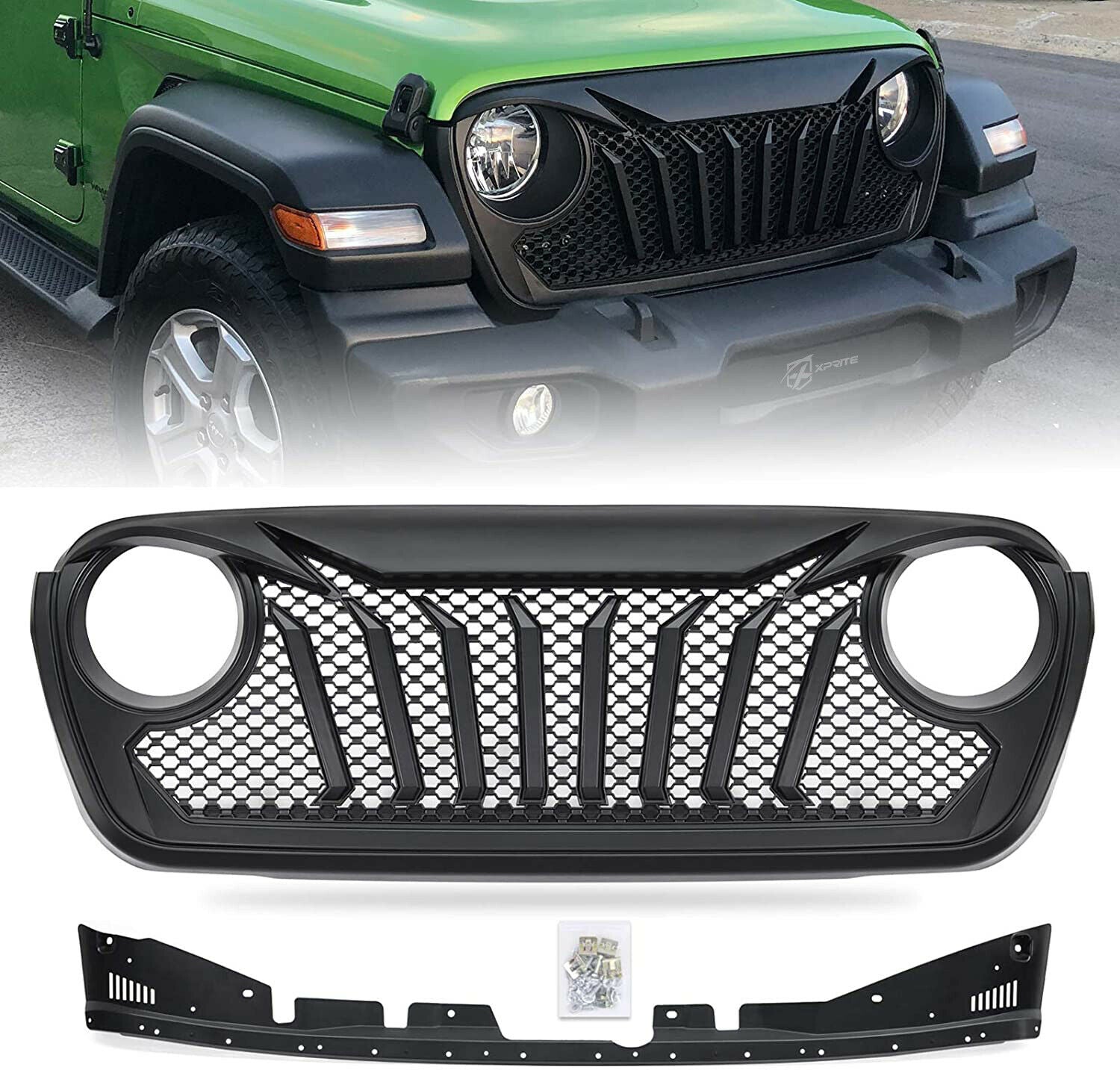 Matte Black Xprite Front Grille with Steel Mesh for 18-21 Jeep Wrangler Jl  Gladiator Jt from Weathers Auto Supply