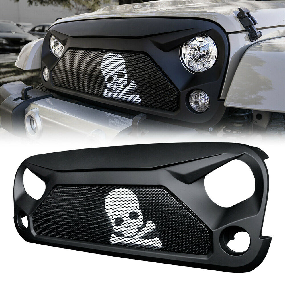 Matte Black Front Bumper Grille with Skull Steel Mesh for Jeep Wrangler  2007-2018 from Weathers Auto Supply