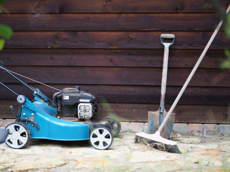 Lawn equipment to be stored for the winter.