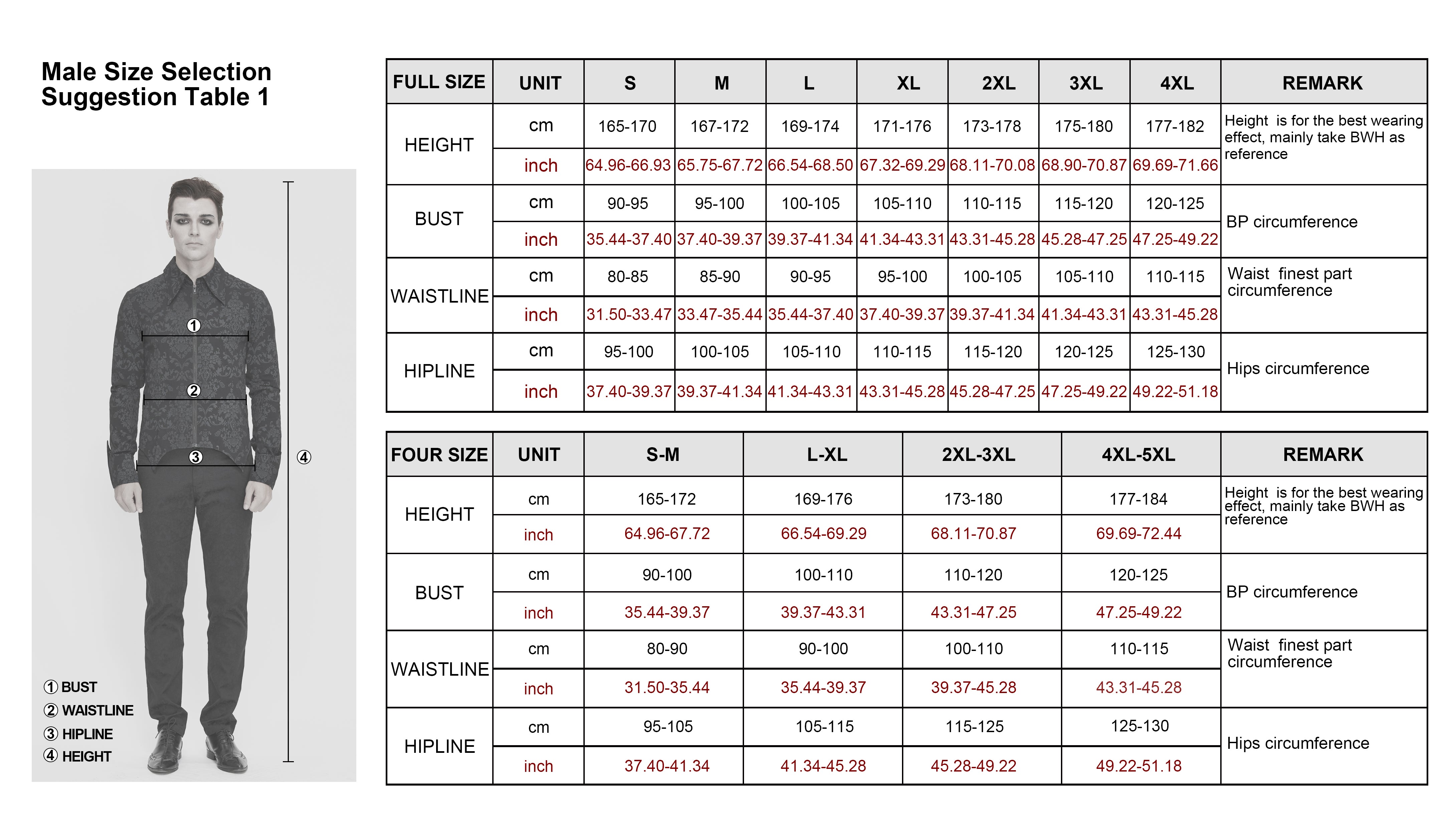 clothing size chart