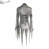 Daily Lace Tassels Sexy Women Long Sleeves Lace Up Printed White Blouse