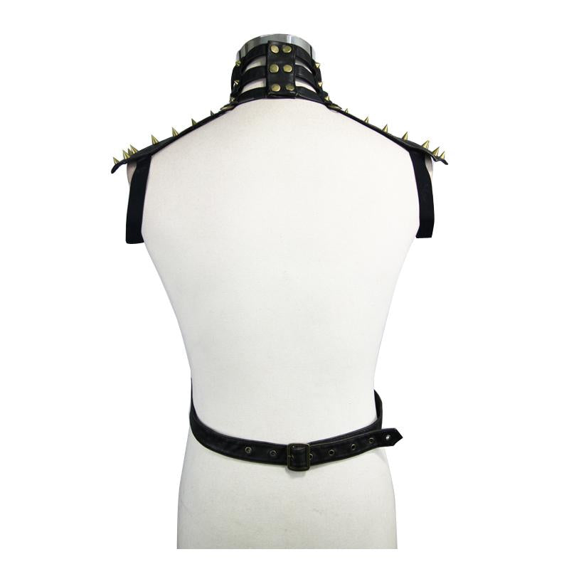 Bronze Hollow Out Neckline Spiked Men Punk Leather Body Harness