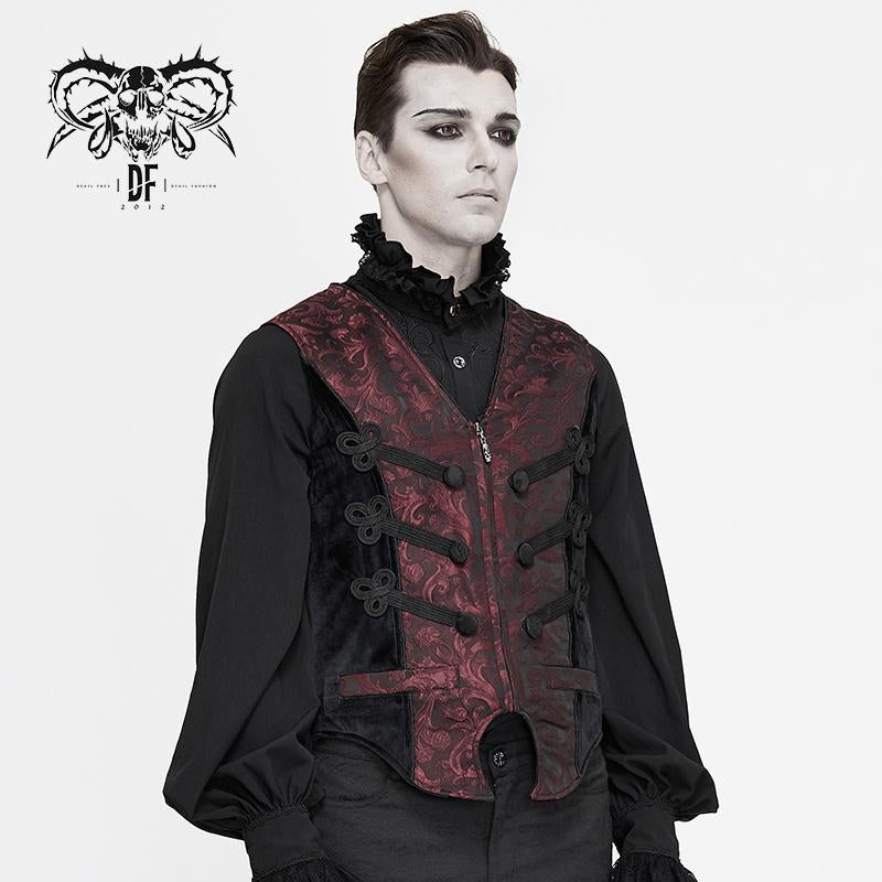 Dark Fringe Chinese Frog Buttons Contrast Color Gothic Men Short Waistcoats 1