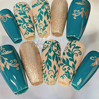 teal and gold nails