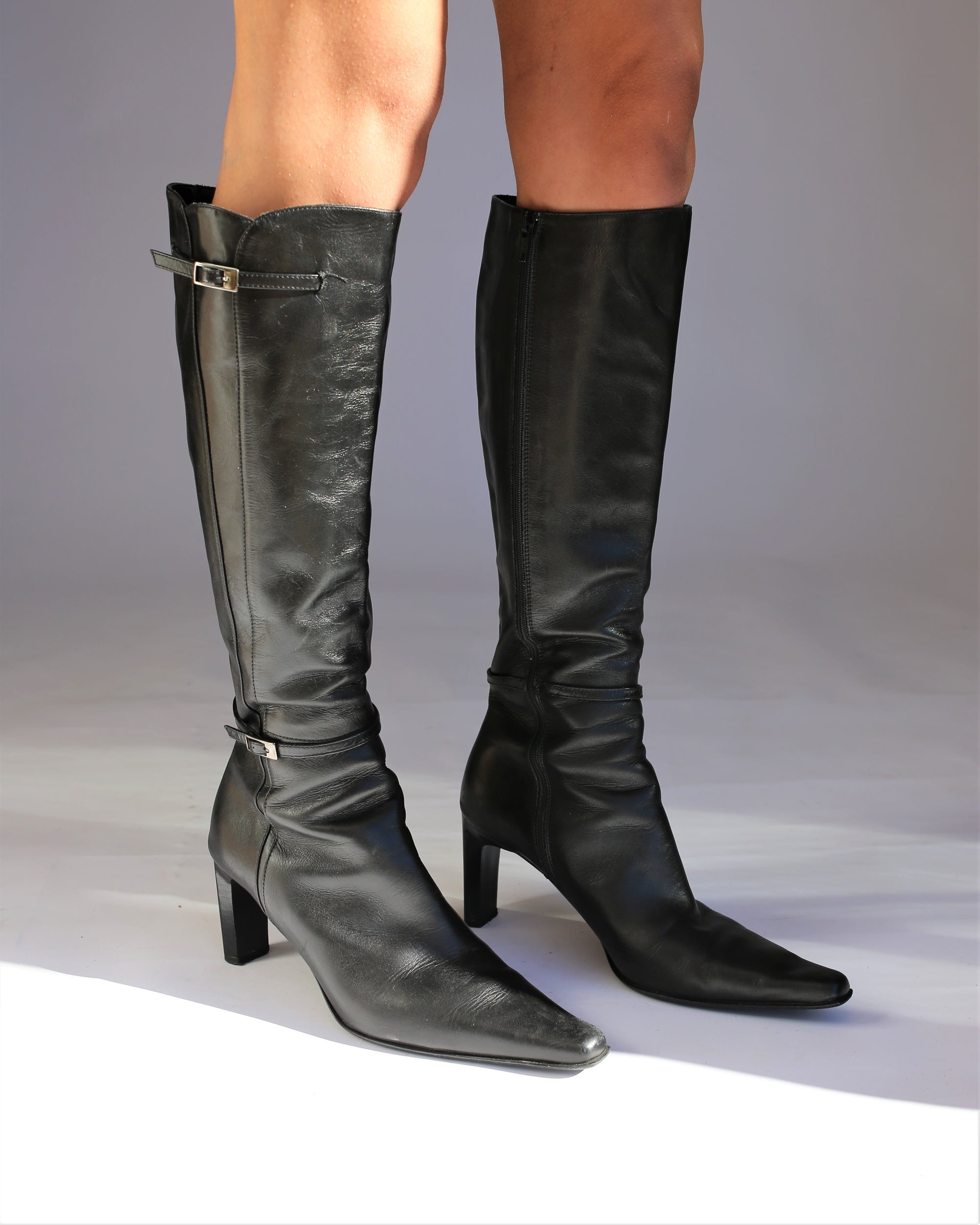 diana ferrari black knee high boots