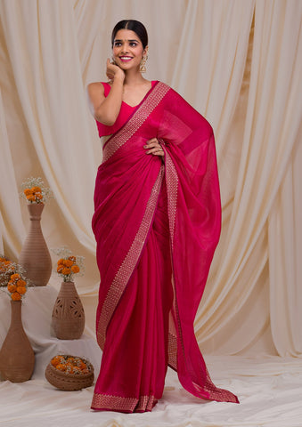 Flosive Women's Rani Pink Kanjivaram Silk Saree With Zari Weaving Work :  Amazon.in: Fashion