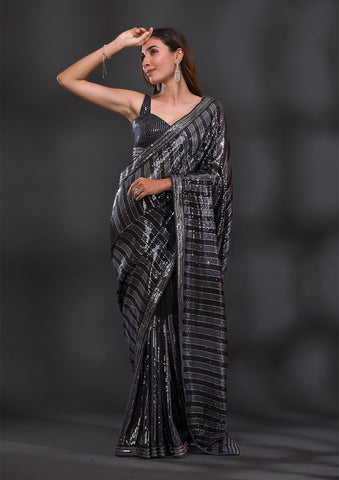 Grey color saree gown – Panache Haute Couture