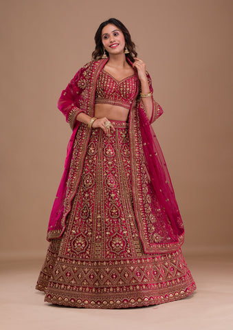 Navy Blue Velvet Embroidered Lehenga Choli Set