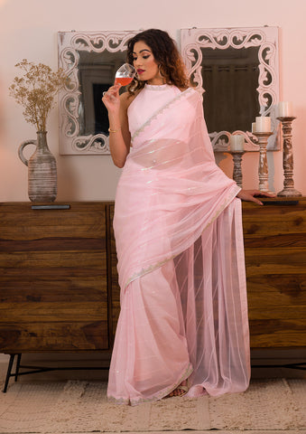 Pastel Pink Katan Silk Brocade Handloom Banarasi Saree - Sacred Weaves
