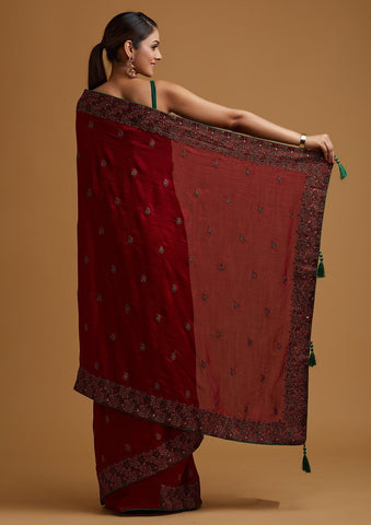 Deep Red Crepe Silk & Chiffon Silk Embroidered Gharara Set – Shreeka