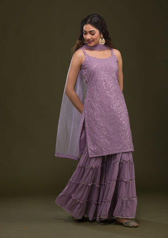 Yellow Sequins, Thread, Mirror and Zari work for Girls Sharara Suit Se –  Seasons Chennai