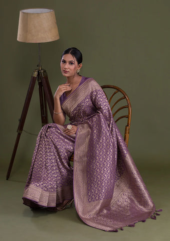 Purple Color with Weaving Embroidery Pastel Saree